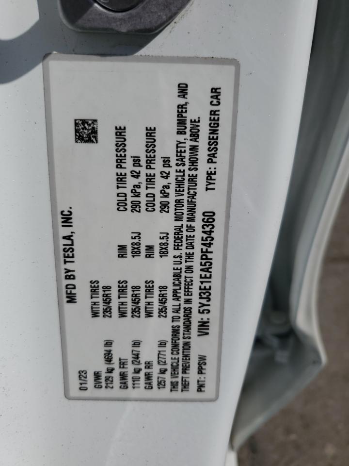 2023 TESLA MODEL 3  VIN:5YJ3E1EA5PF454360