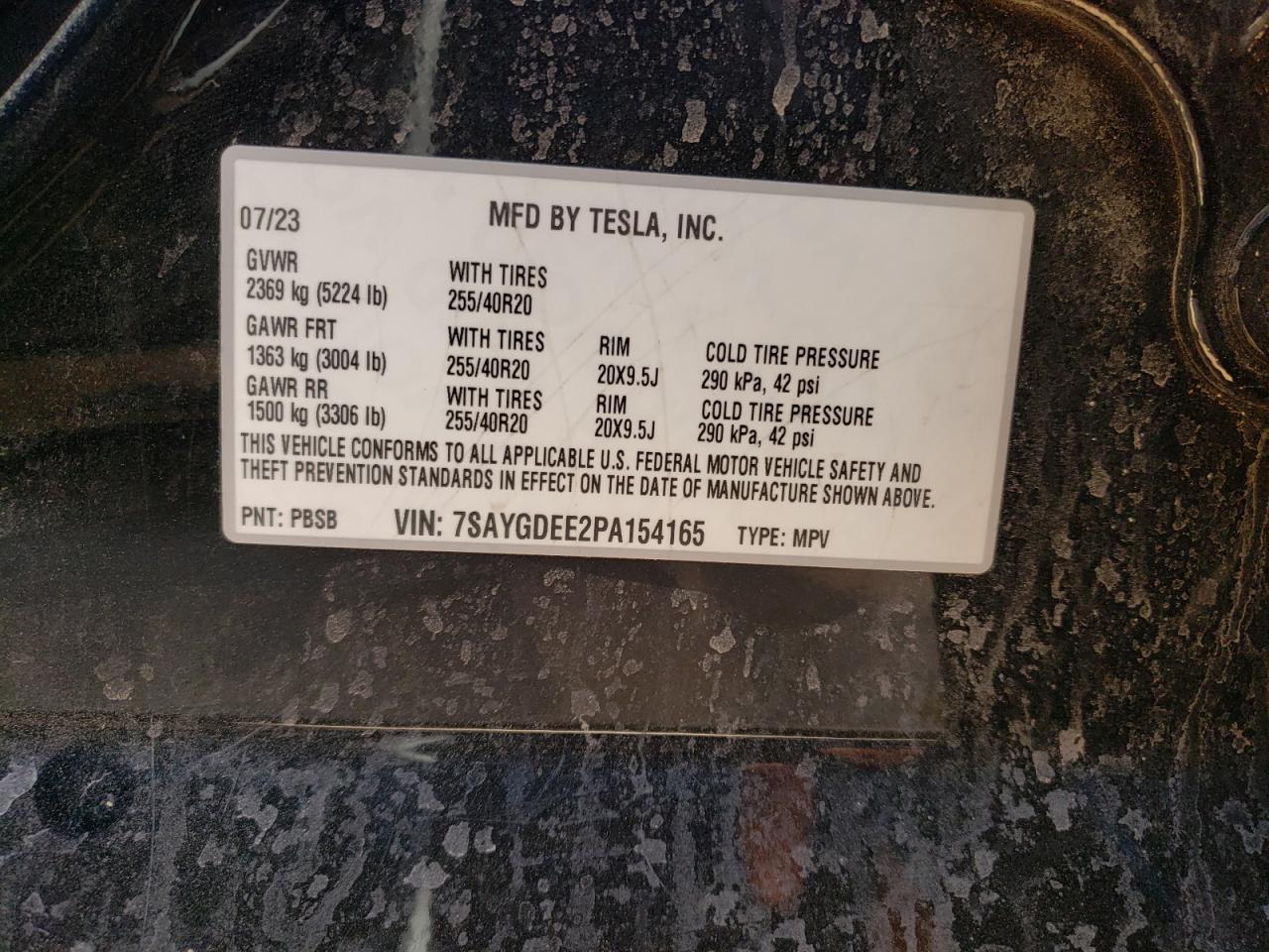 2023 TESLA MODEL Y  VIN:7SAYGDEE2PA154165