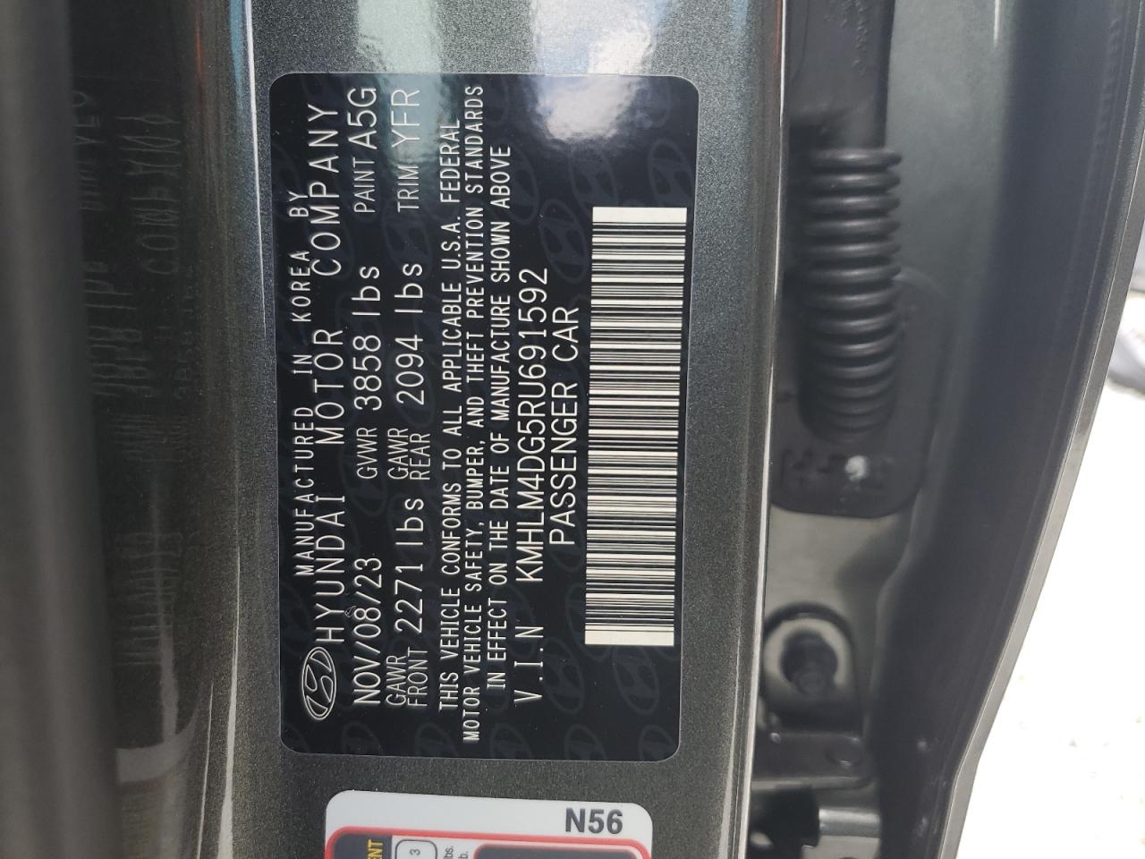 2024 HYUNDAI ELANTRA SEL VIN:KMHLM4DG5RU691592