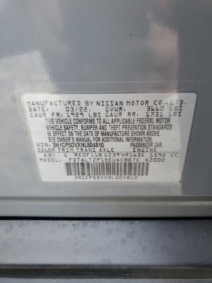 2022 NISSAN KICKS SR VIN:3N1CP5DVXNL504810