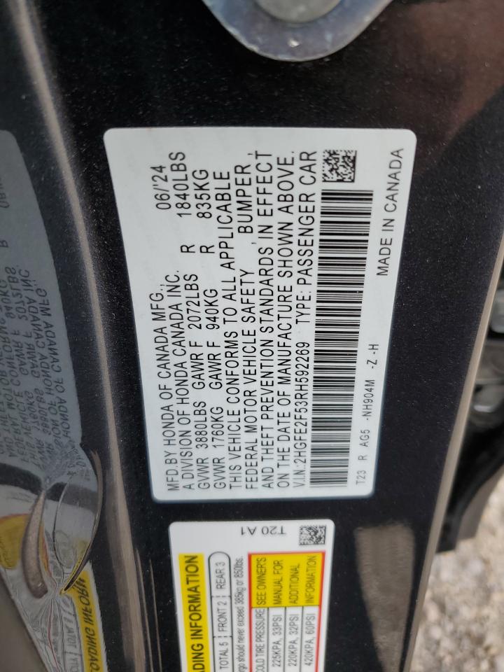 2024 HONDA CIVIC SPORT VIN:2HGFE2F53RH592269