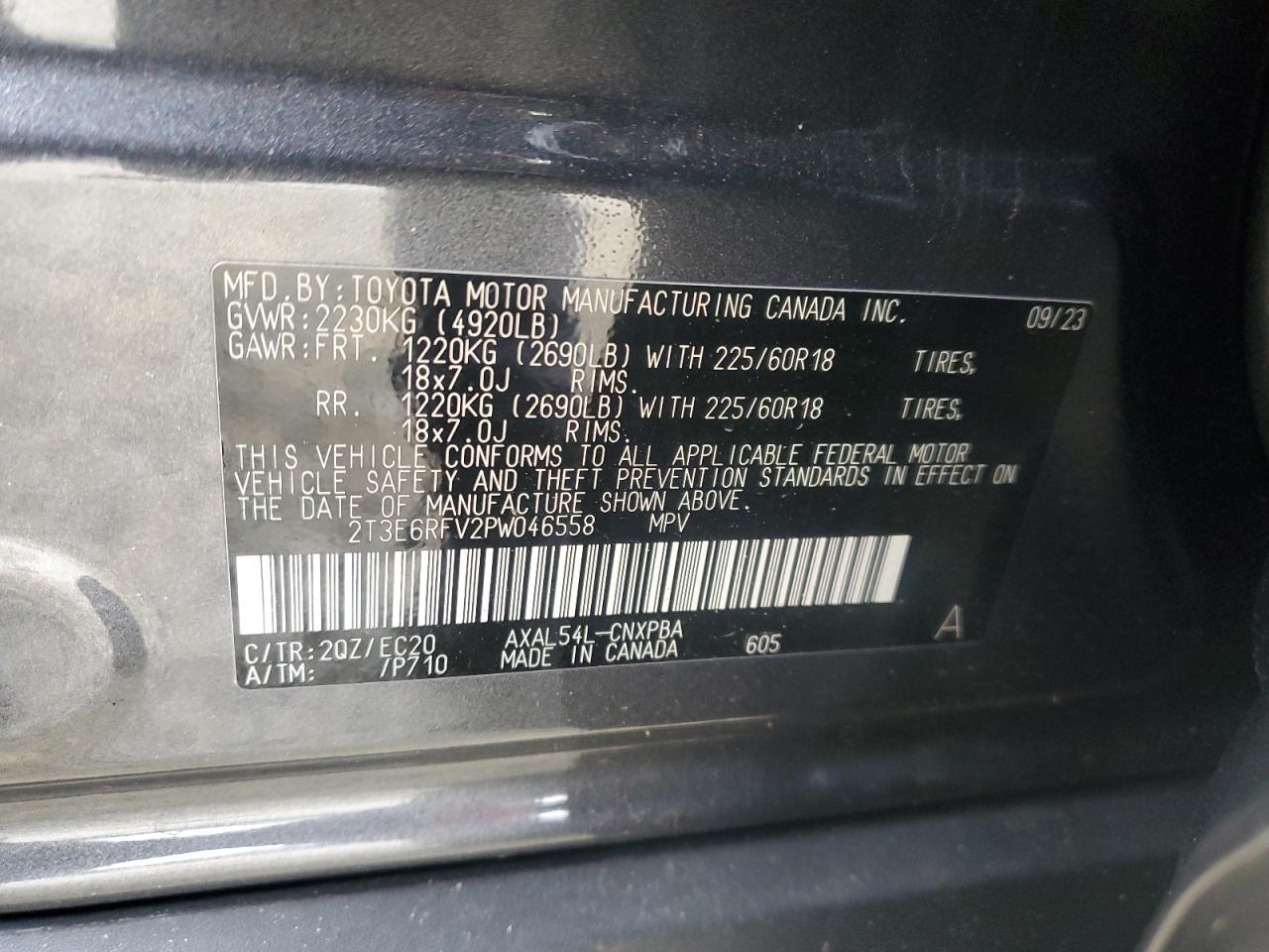 2023 TOYOTA RAV4 XSE VIN:2T3E6RFV2PW046558