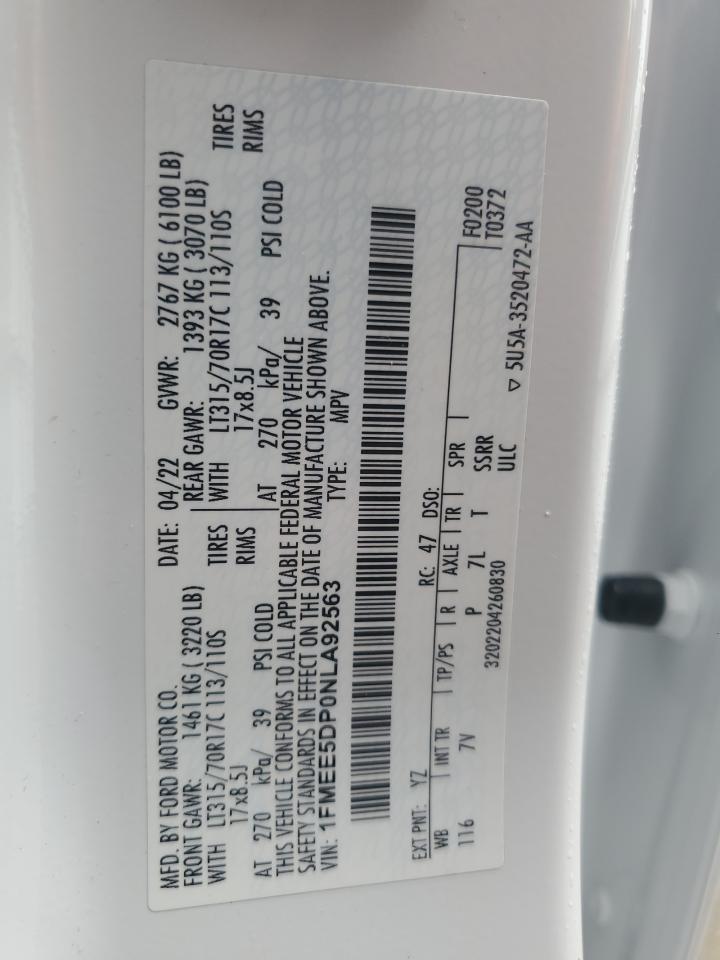 2022 FORD BRONCO BASE VIN:1FMEE5DP0NLA92563