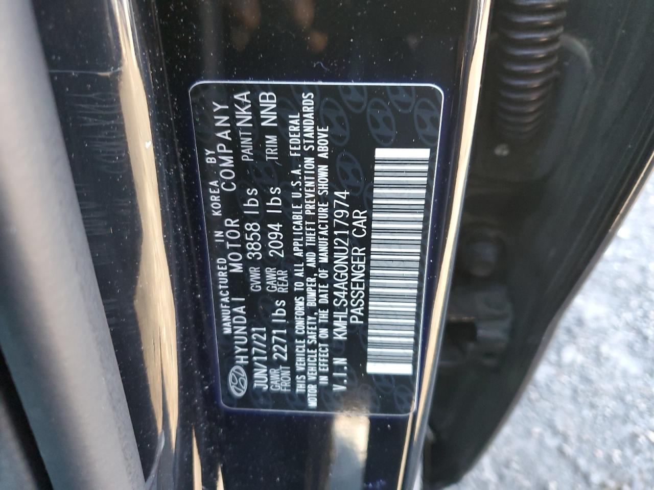 2022 HYUNDAI ELANTRA SEL VIN:KMHLS4AG0NU217974