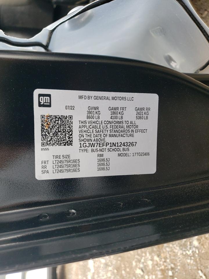 2022 GMC SAVANA G2500 LS VIN:1GJW7EFP1N1243267