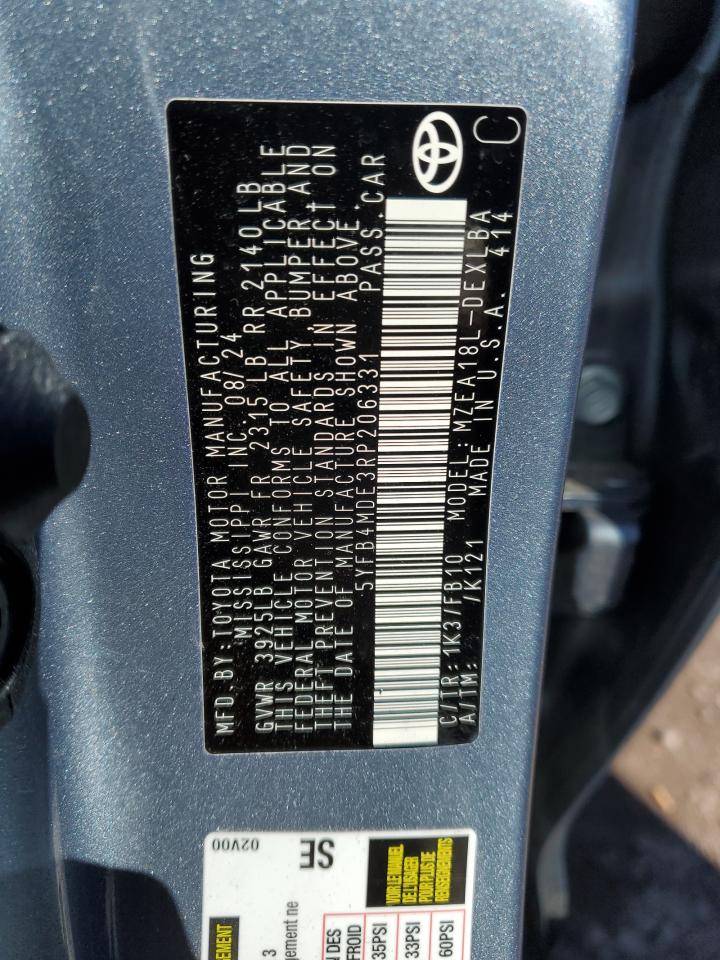 2024 TOYOTA COROLLA LE VIN:5YFB4MDE3RP206331