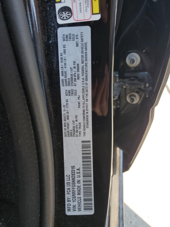 2022 RAM 1500 BIG HORN/LONE STAR VIN:1C6RRFFG6NN283316