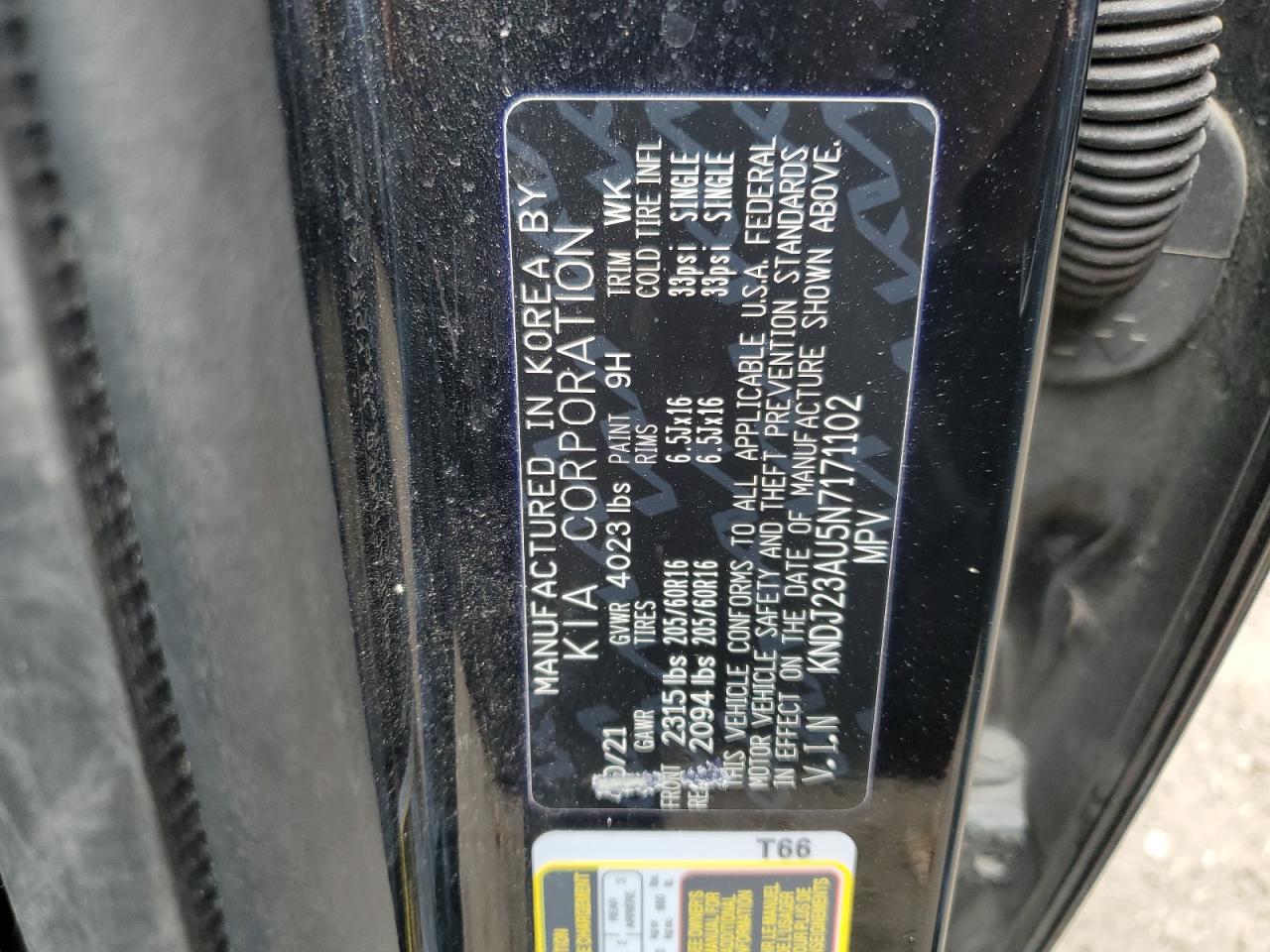 2022 KIA SOUL LX VIN:KNDJ23AU5N7171102