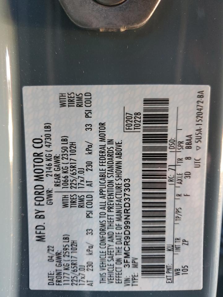 2022 FORD BRONCO SPORT BADLANDS VIN:3FMCR9D99NRD37303