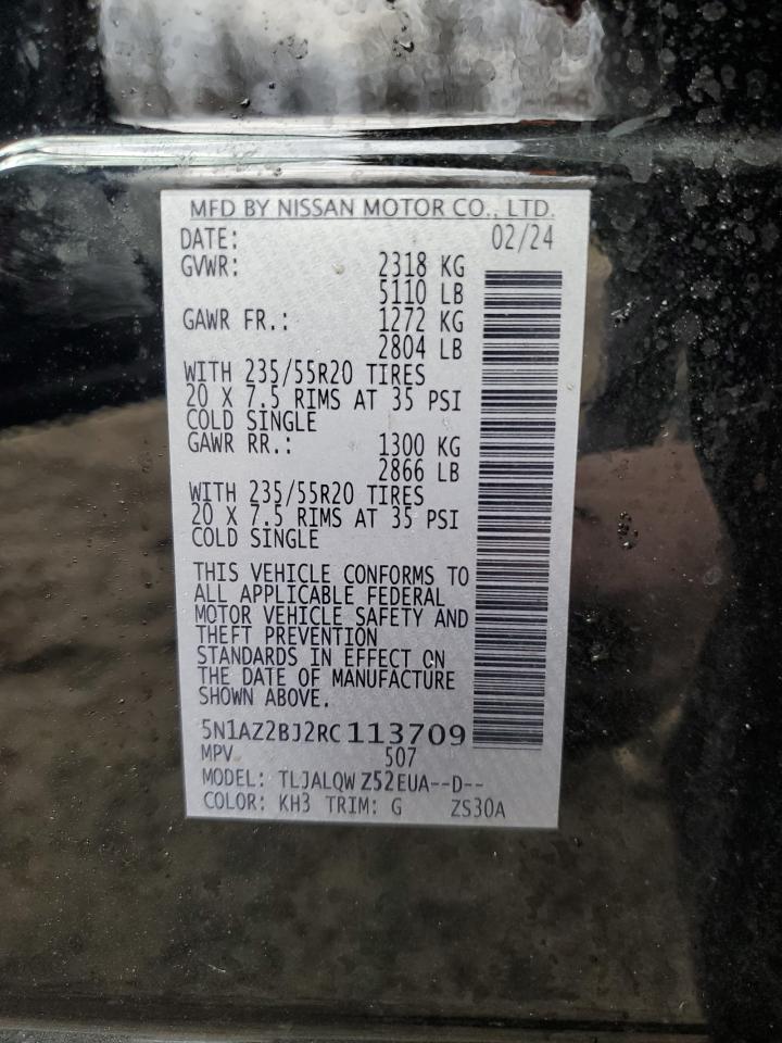 2024 NISSAN MURANO SV VIN:5N1AZ2BJ2RC113709