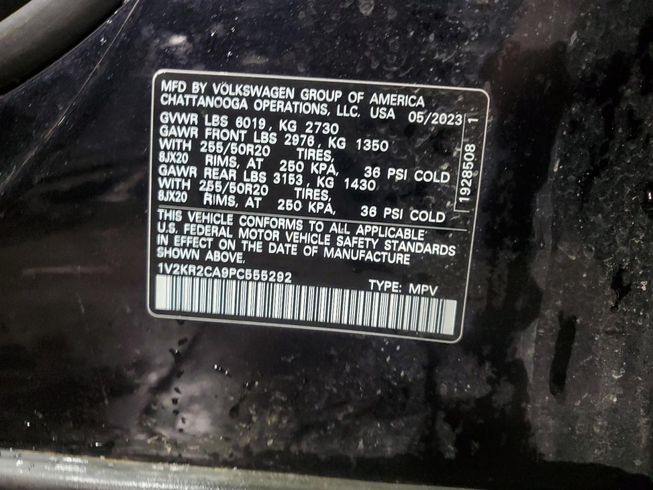 2023 VOLKSWAGEN ATLAS SE VIN:1V2KR2CA9PC555292