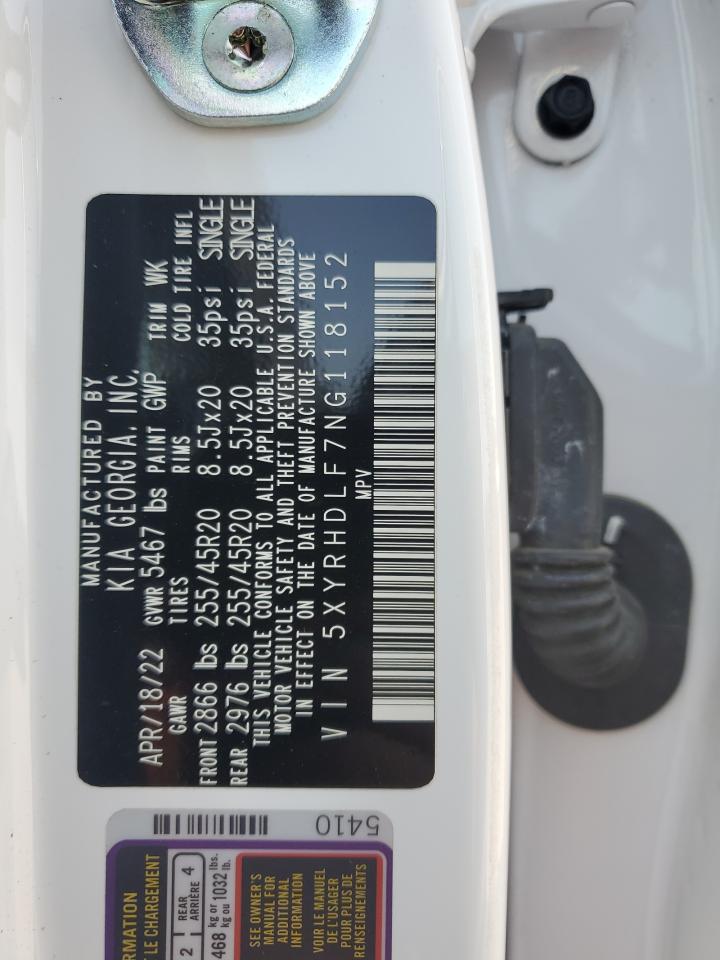 2022 KIA SORENTO EX VIN:5XYRHDLF7NG118152