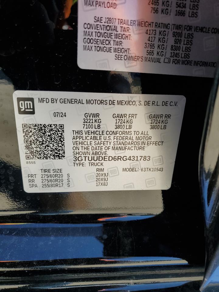 2024 GMC SIERRA K1500 SLT VIN:3GTUUDED6RG431783