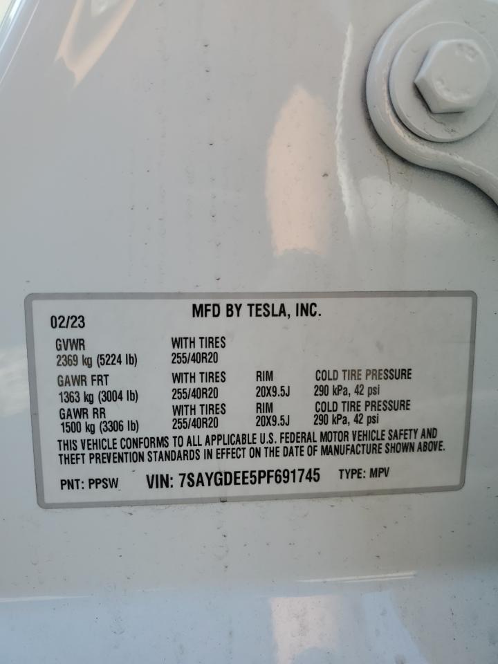 2023 TESLA MODEL Y  VIN:7SAYGDEE5PF691745