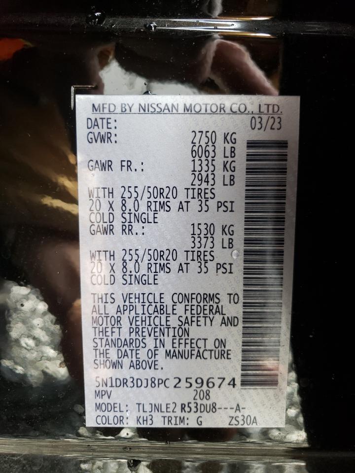 2023 NISSAN PATHFINDER PLATINUM VIN:5N1DR3DJ8PC259674