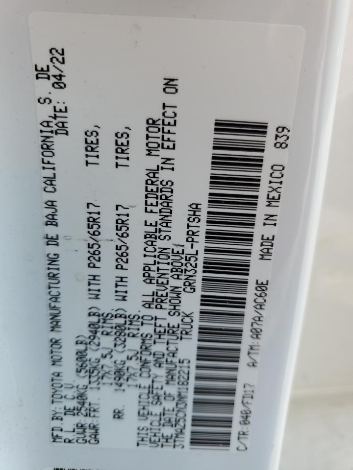 2022 TOYOTA TACOMA DOUBLE CAB VIN:3TMAZ5CN3NM182215