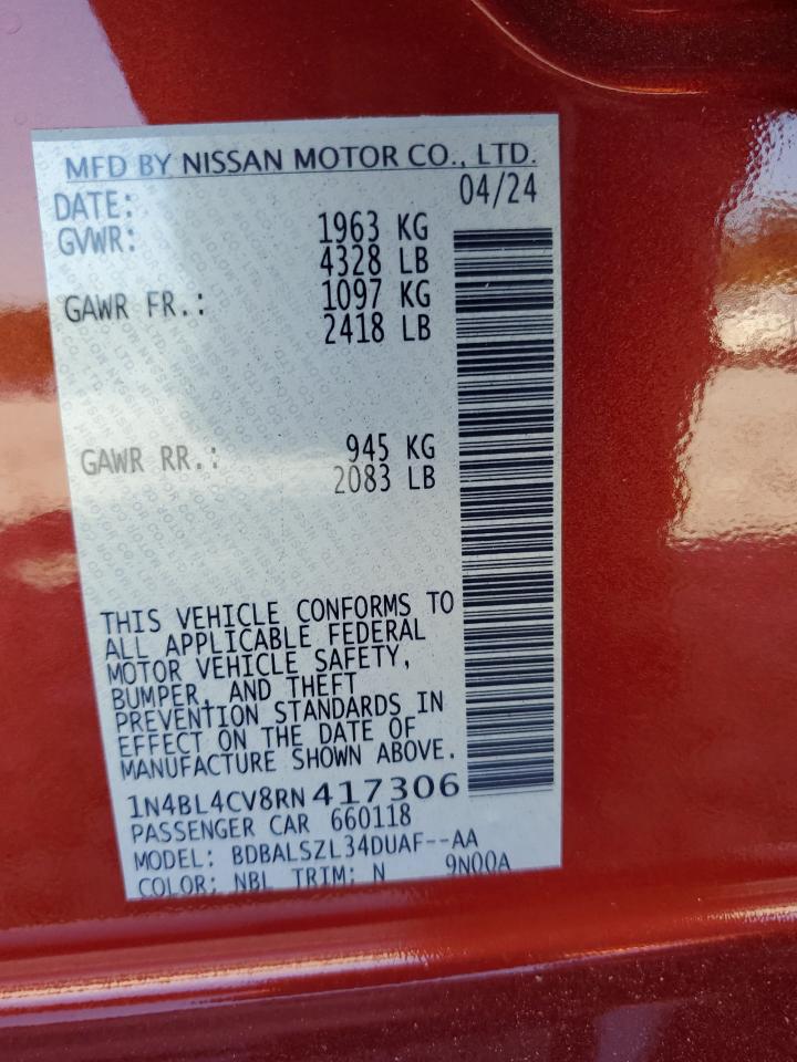 2024 NISSAN ALTIMA SR VIN:1N4BL4CV8RN417306