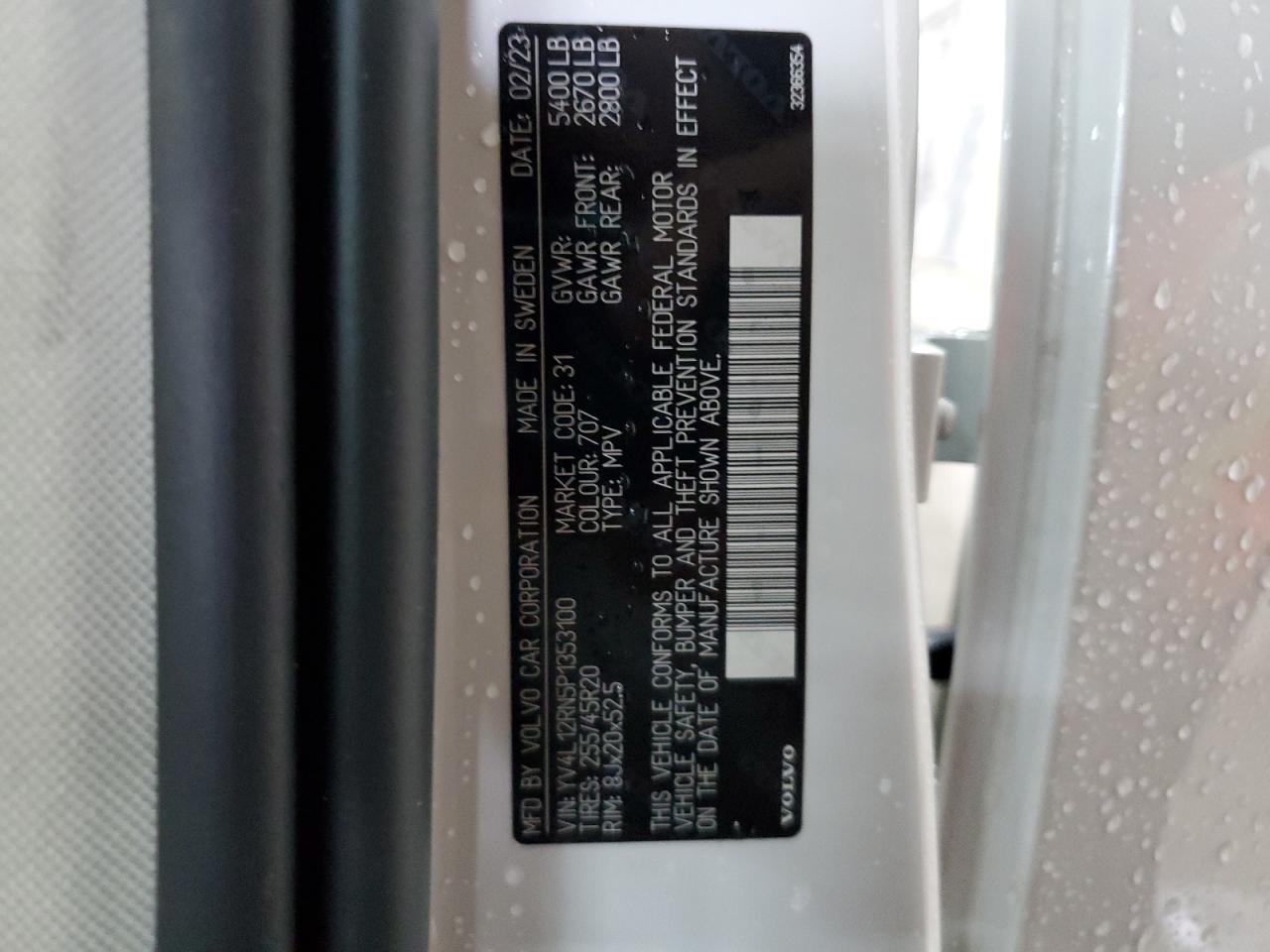 2023 VOLVO XC60 PLUS VIN:YV4L12RN5P1353100