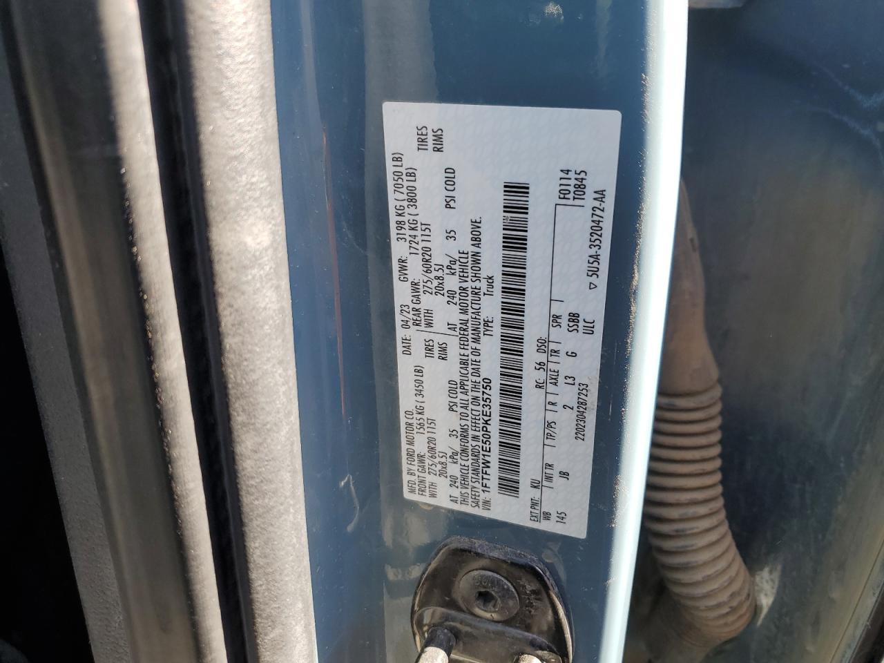 2023 FORD F150 SUPERCREW VIN:1FTFW1E50PKE35750