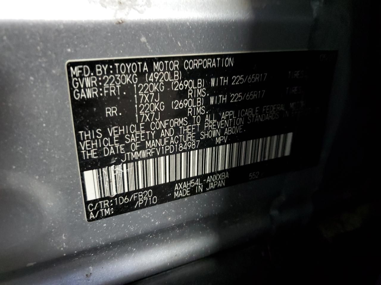 2023 TOYOTA RAV4 LE VIN:JTMMWRFV1PD184987