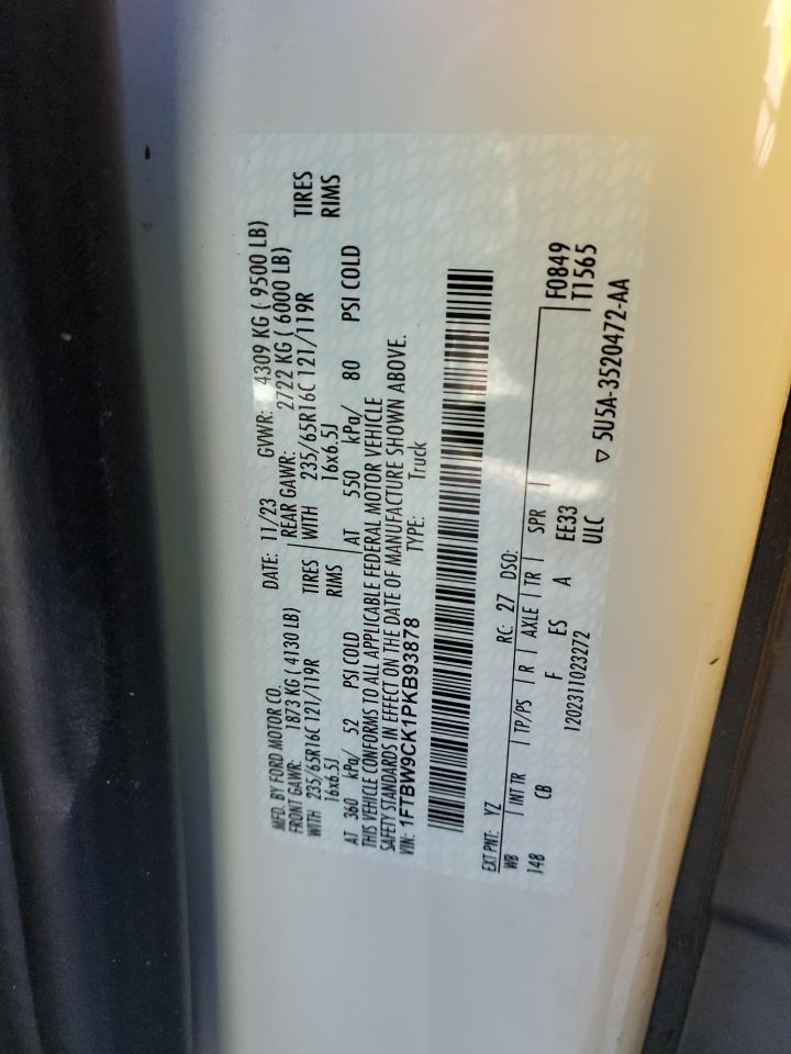 2023 FORD TRANSIT T-350 VIN:1FTBW9CK1PKB93878