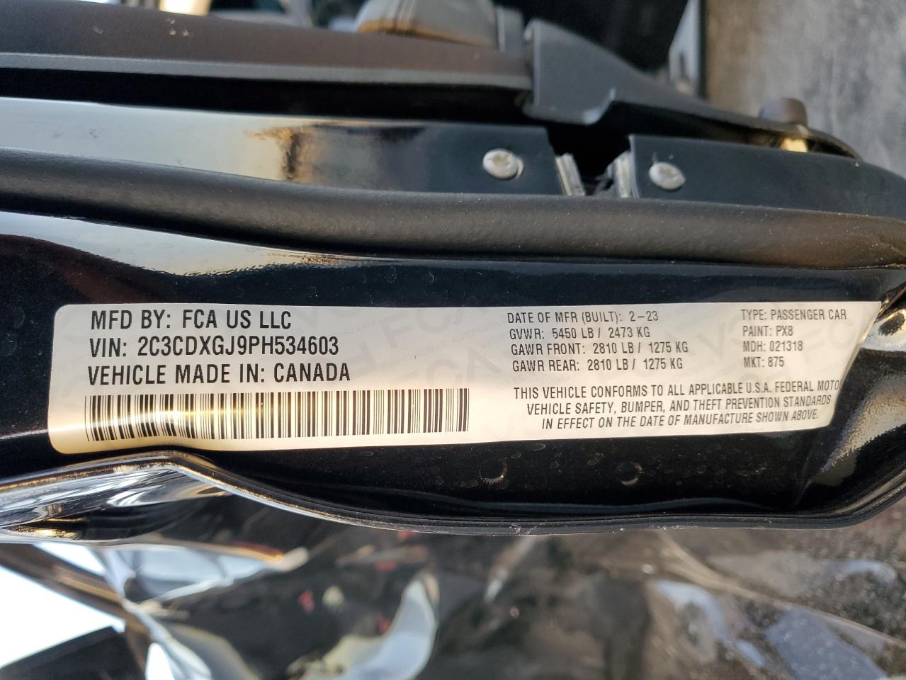 2023 DODGE CHARGER SCAT PACK VIN:2C3CDXGJ9PH534603