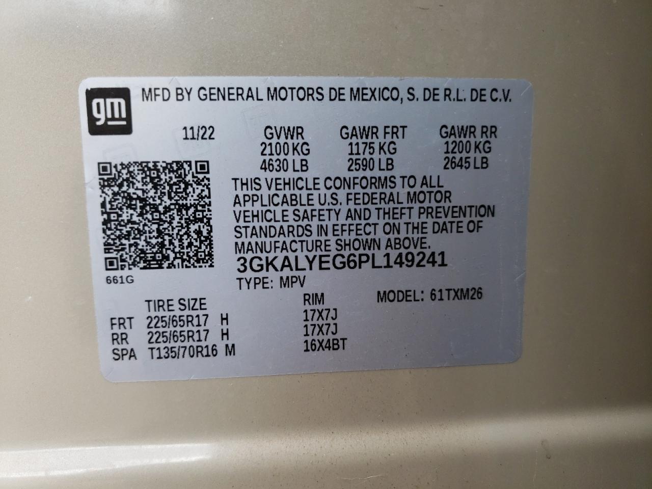2023 GMC TERRAIN AT4 VIN:3GKALYEG6PL149241