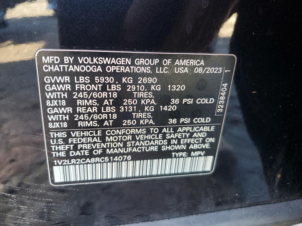 2024 VOLKSWAGEN ATLAS SE VIN:1V2LR2CA8RC514076