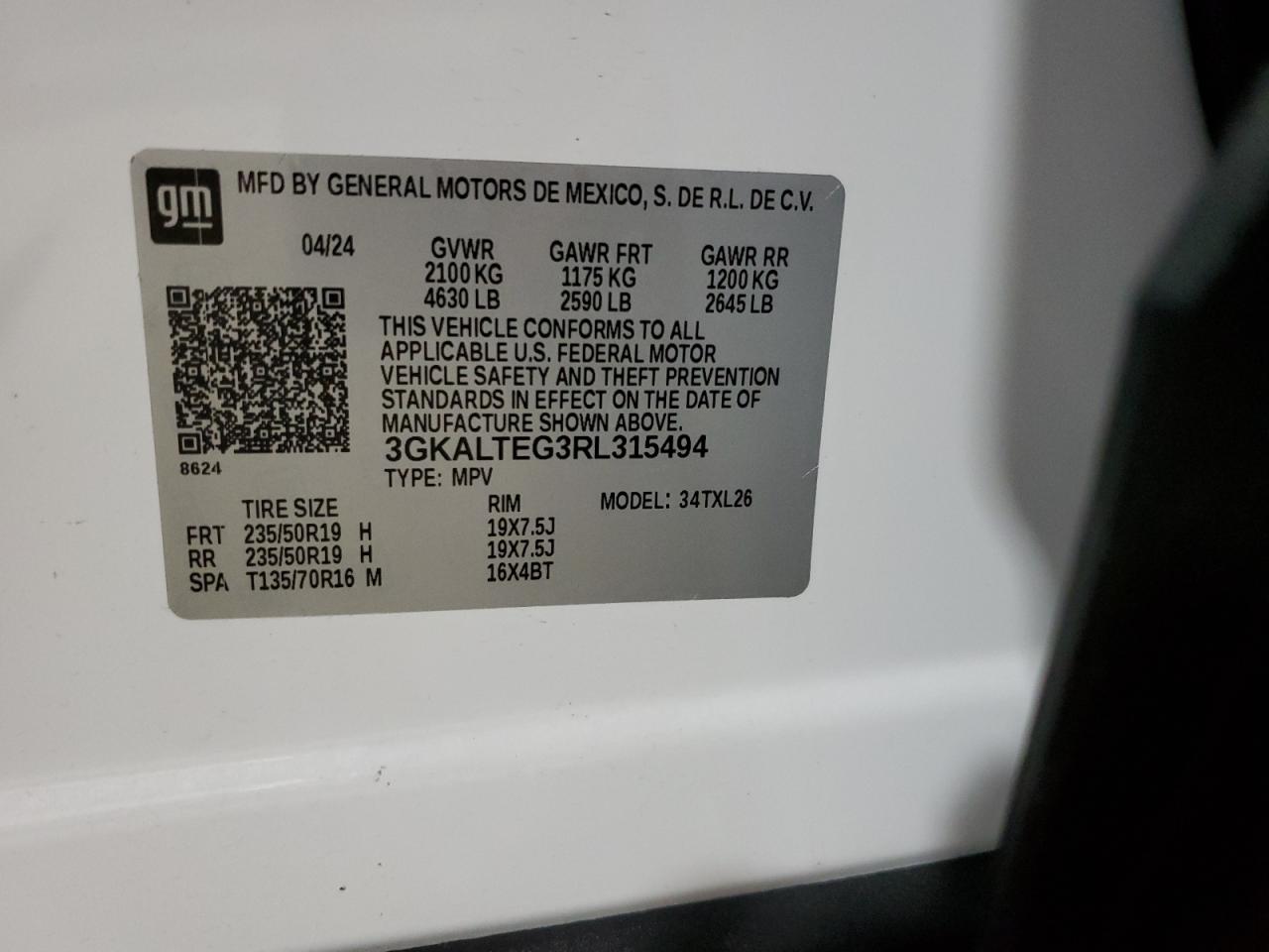 2024 GMC TERRAIN SLE VIN:3GKALTEG3RL315494