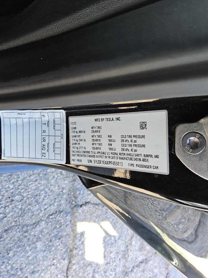 2023 TESLA MODEL 3  VIN:5YJ3E1EAXPF455813