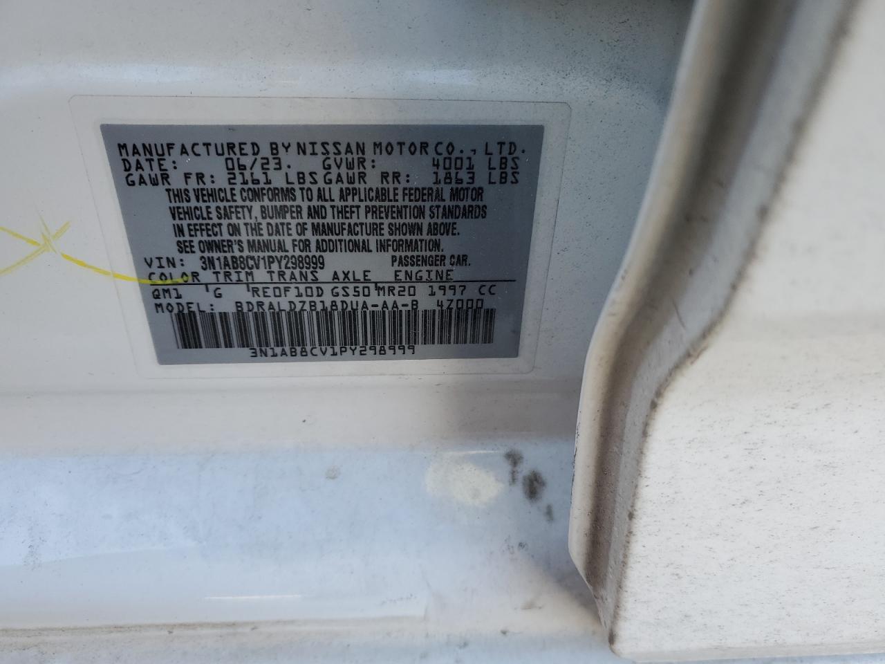 2023 NISSAN SENTRA SV VIN:3N1AB8CV1PY298999