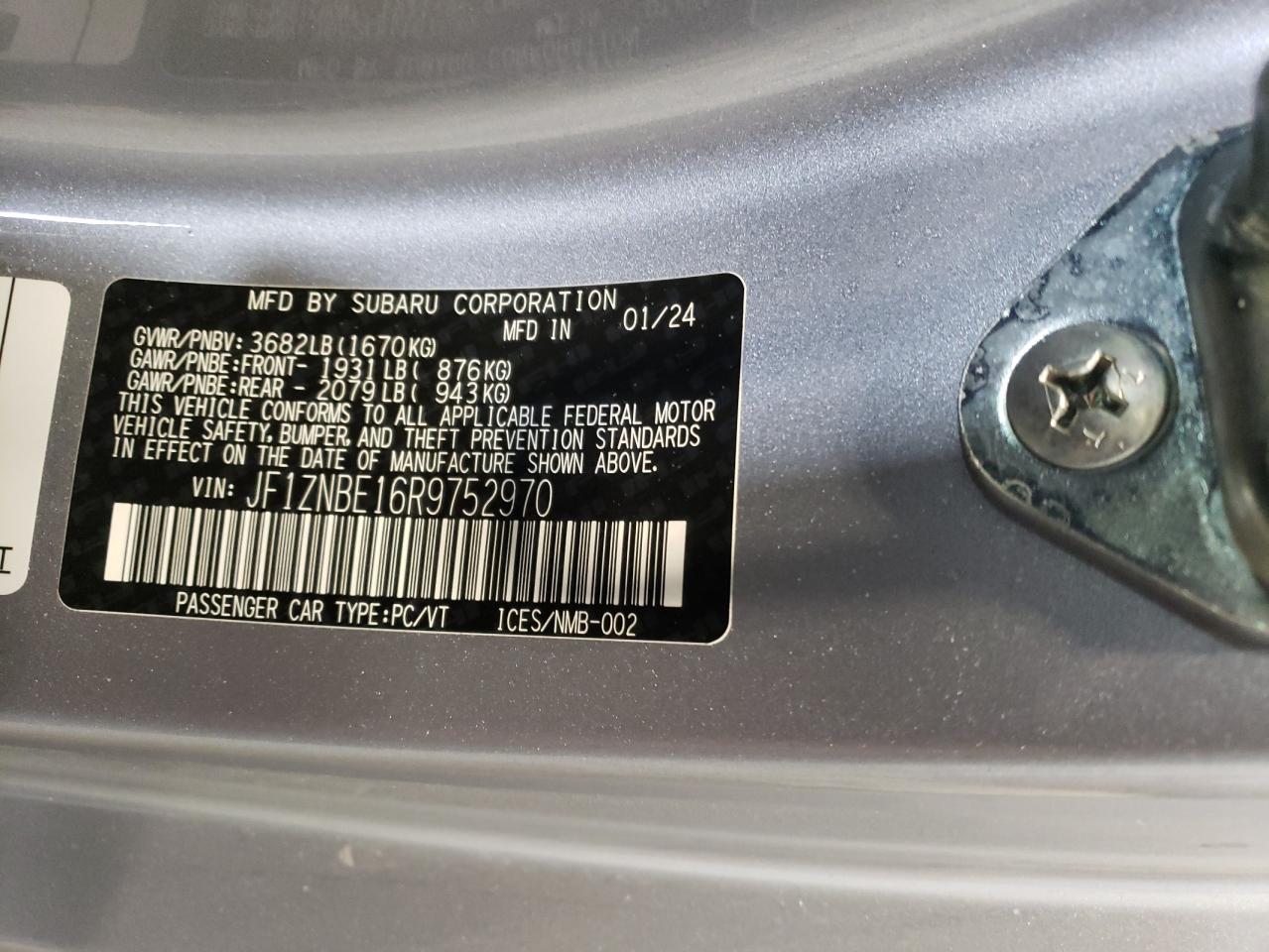 2024 TOYOTA GR 86 PREMIUM VIN:JF1ZNBE16R9752970