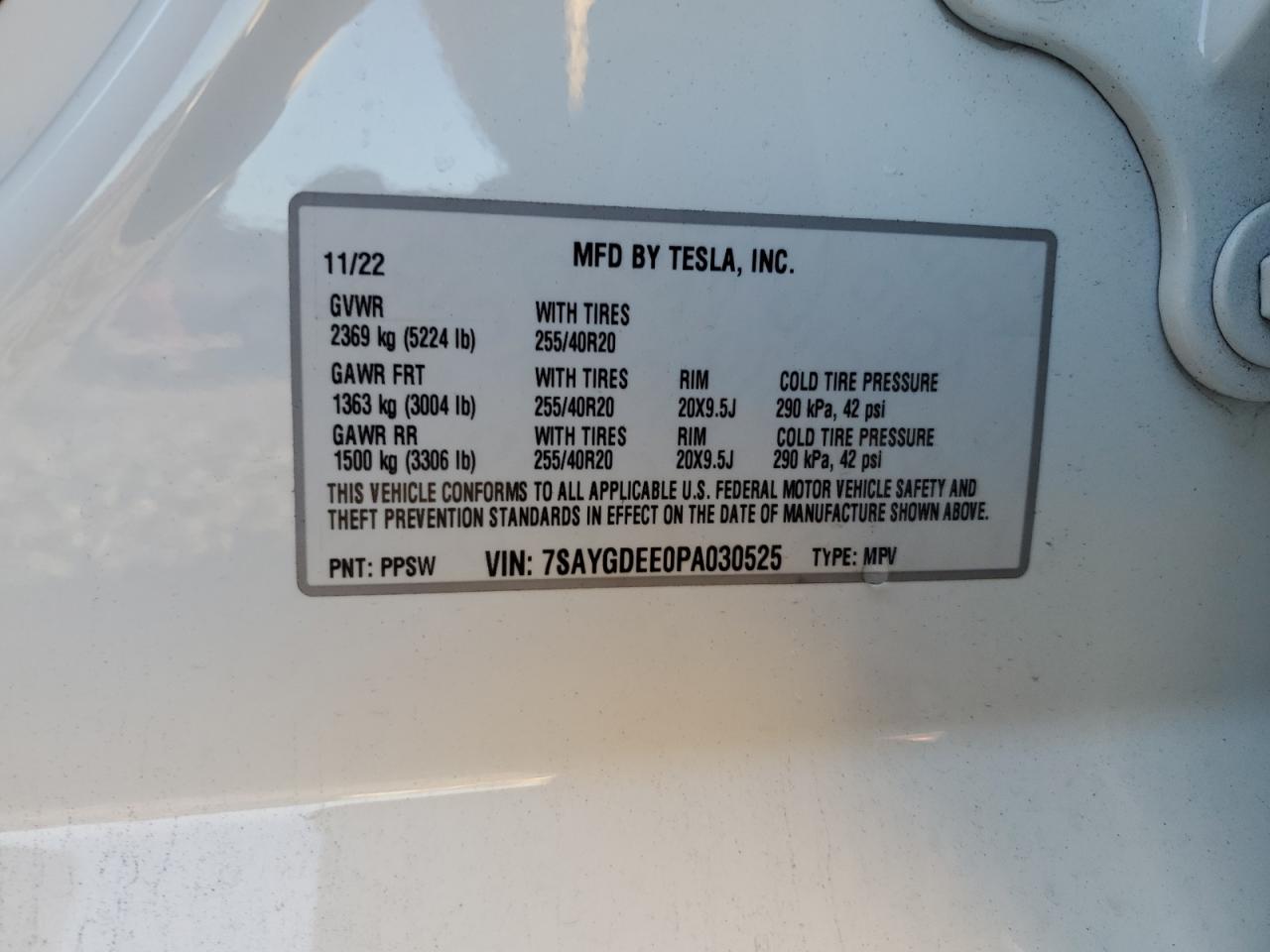 2023 TESLA MODEL Y  VIN:7SAYGDEE0PA030525