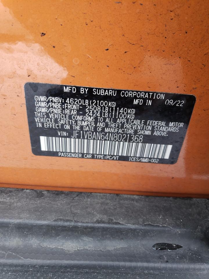 2022 SUBARU WRX LIMITED VIN:JN1BZ4AH6PM312226