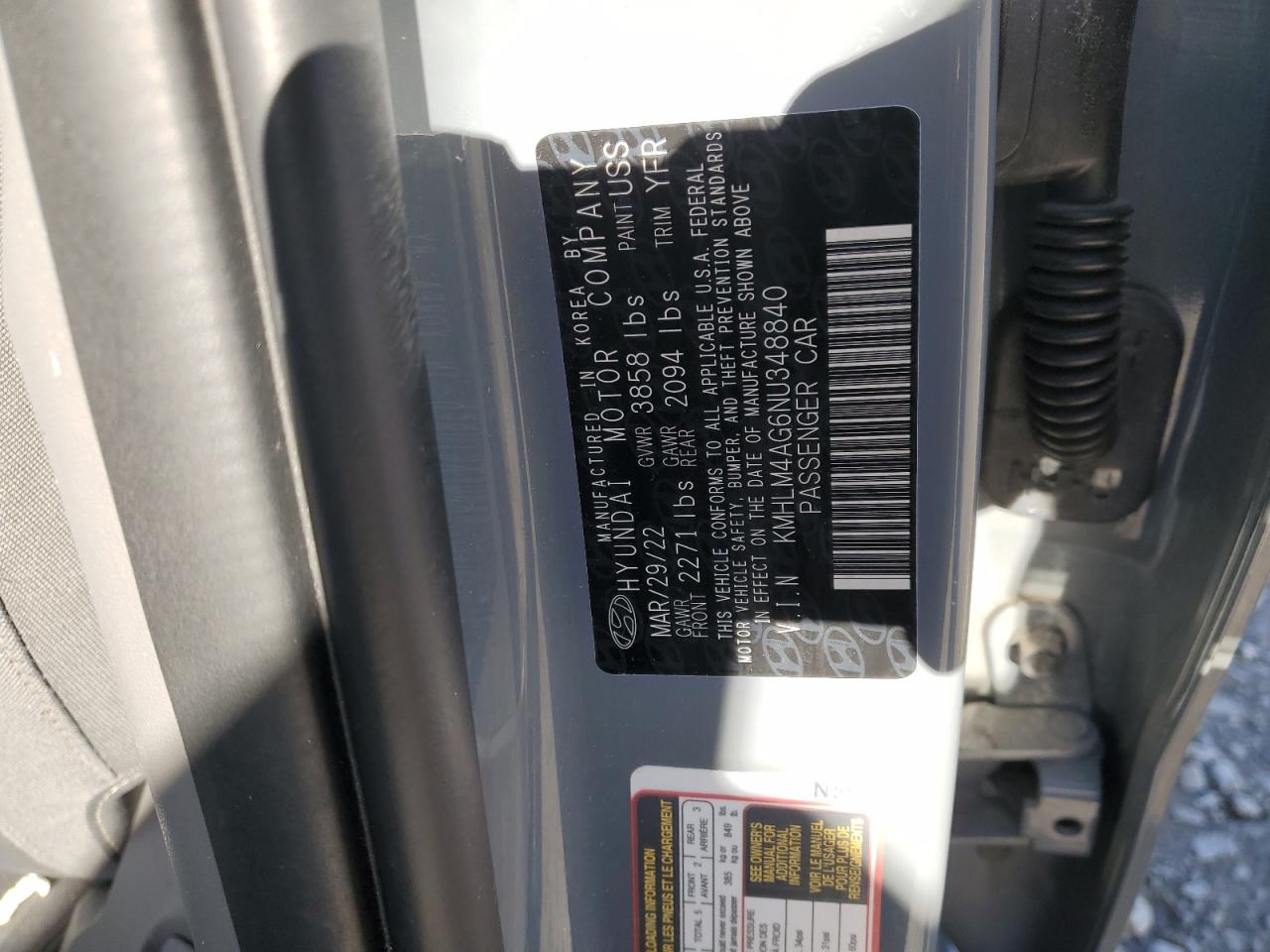 2022 HYUNDAI ELANTRA SEL VIN:KMHLM4AG6NU348840