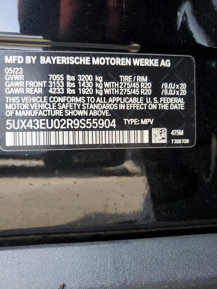 2024 BMW X5 XDRIVE50E VIN:5UX43EU02R9S55904