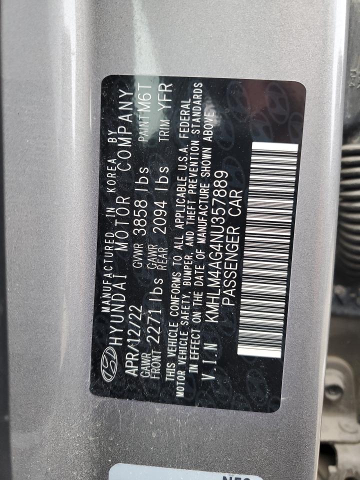 2022 HYUNDAI ELANTRA SEL VIN:KMHLM4AG4NU357889