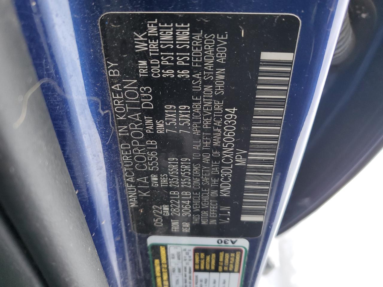 2022 KIA EV6 LIGHT VIN:KNDC3DLCXN5060394