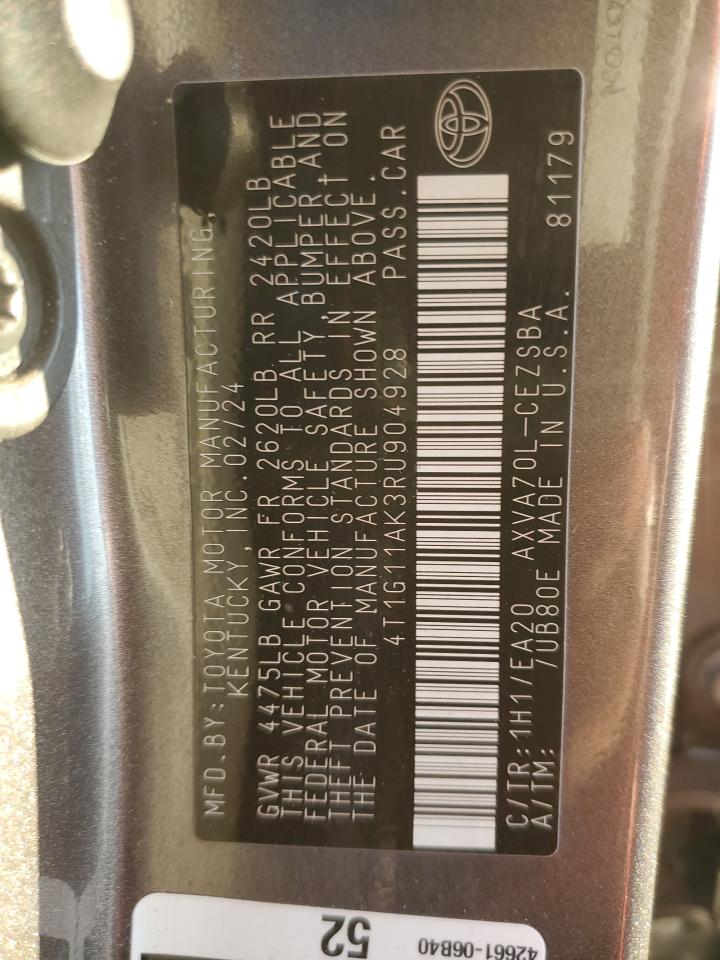2024 TOYOTA CAMRY SE NIGHT SHADE VIN:4T1G11AK3RU904928