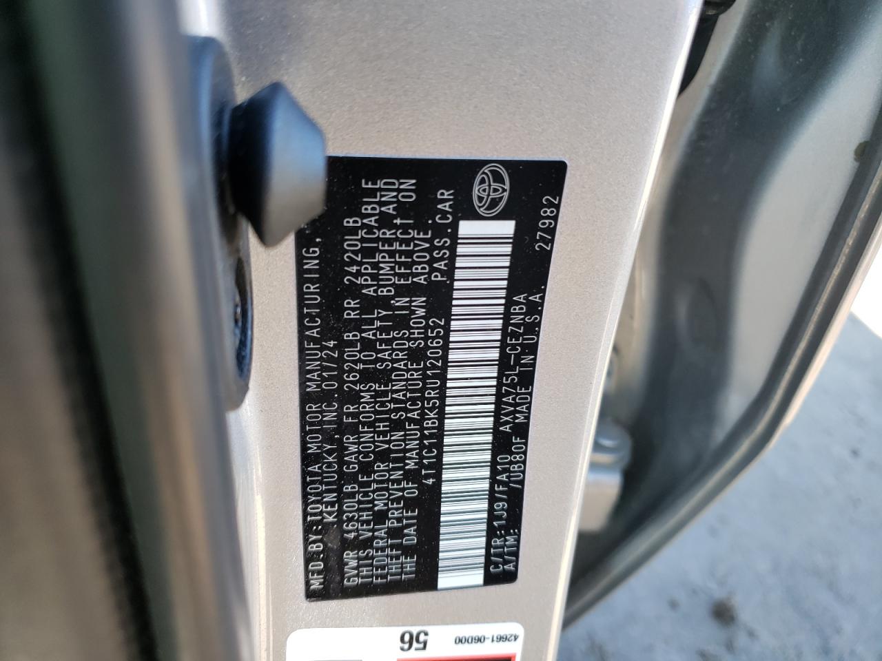 2024 TOYOTA CAMRY LE VIN:4T1C11BK5RU120652