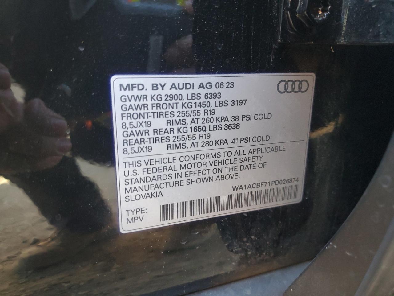 2023 AUDI Q7 PREMIUM VIN:WA1ACBF71PD026874