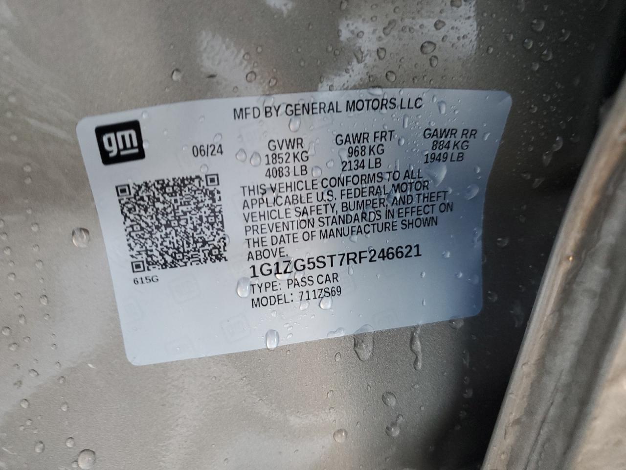 2024 CHEVROLET MALIBU RS VIN:1G1ZG5ST7RF246621