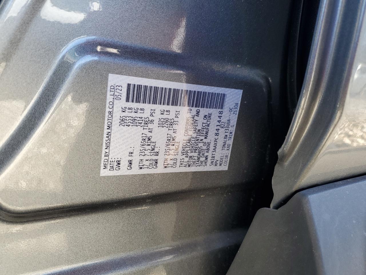 2023 NISSAN ROGUE S VIN:5N1BT3AAXPC841448