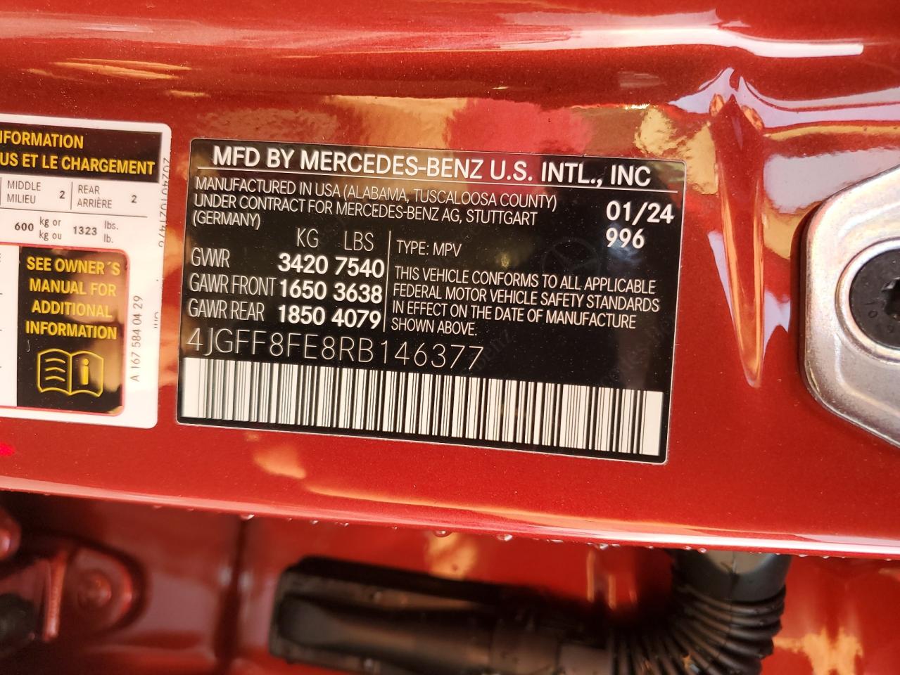 2024 MERCEDES-BENZ GLS 580 4MATIC VIN:4JGFF8FE8RB146377