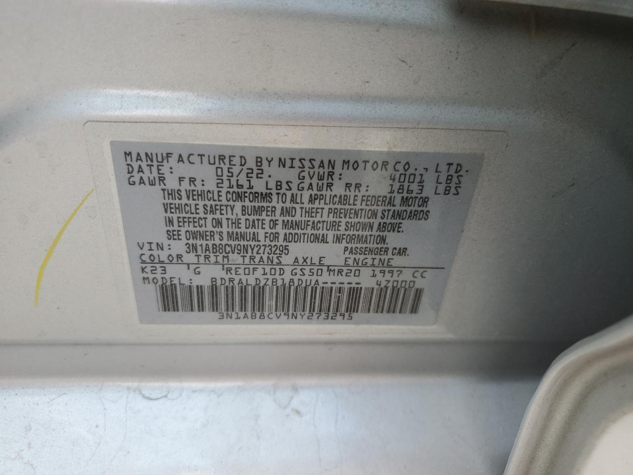2022 NISSAN SENTRA SV VIN:3N1AB8CV9NY273295