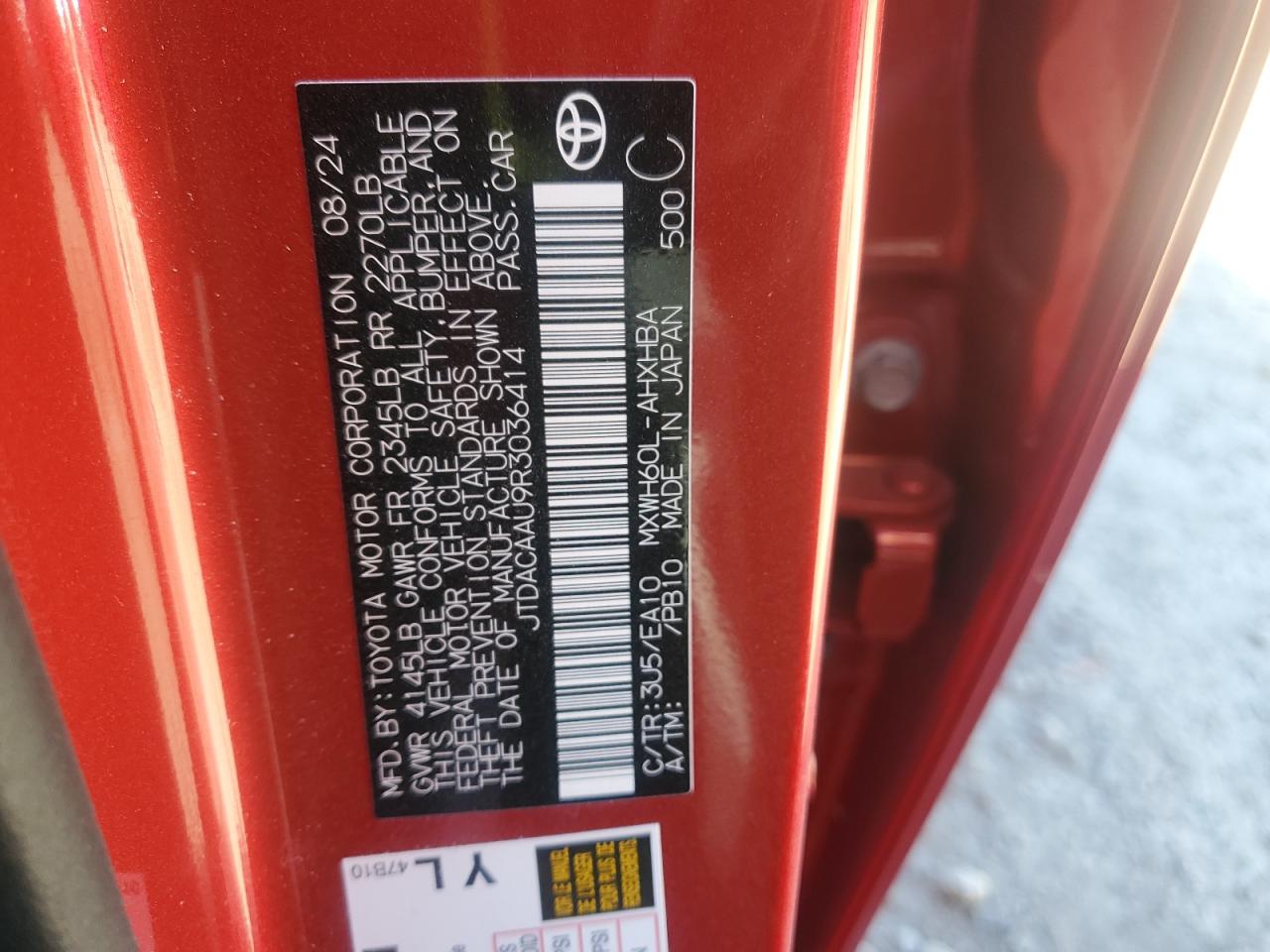 2024 TOYOTA PRIUS LE VIN:JTDACAAU9R3036414