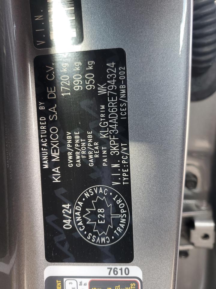 2024 KIA FORTE EX VIN:3KPF34AD6RE794324