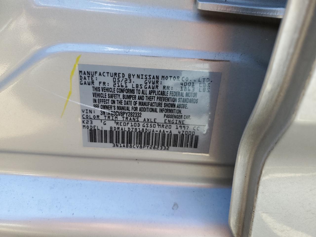 2023 NISSAN SENTRA SV VIN:3N1AB8CV8PY282332