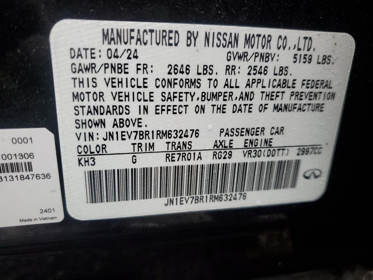 2024 INFINITI Q50 LUXE VIN:JN1EV7BR1RM632476