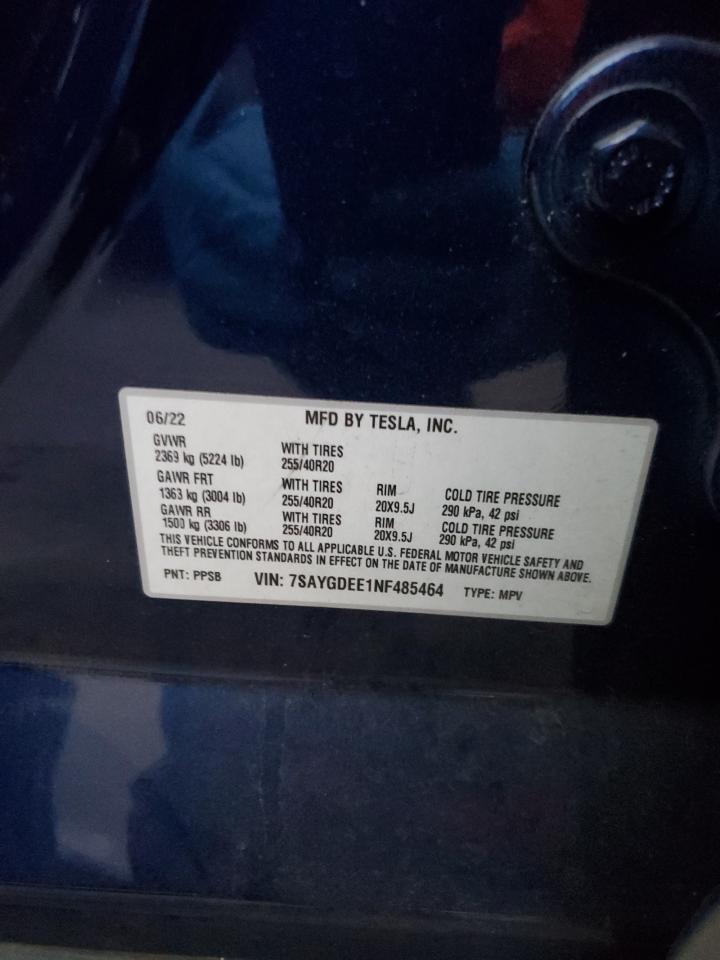 2022 TESLA MODEL Y  VIN:7SAYGDEE1NF485464